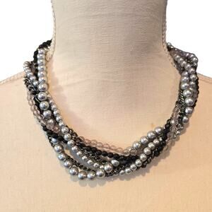 Premier Designs Multi Strand Statement Necklace Silver Black Bead Adjustable